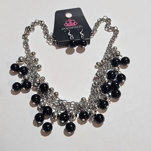 New Black and Silver Paparazzi Necklace and Earrings